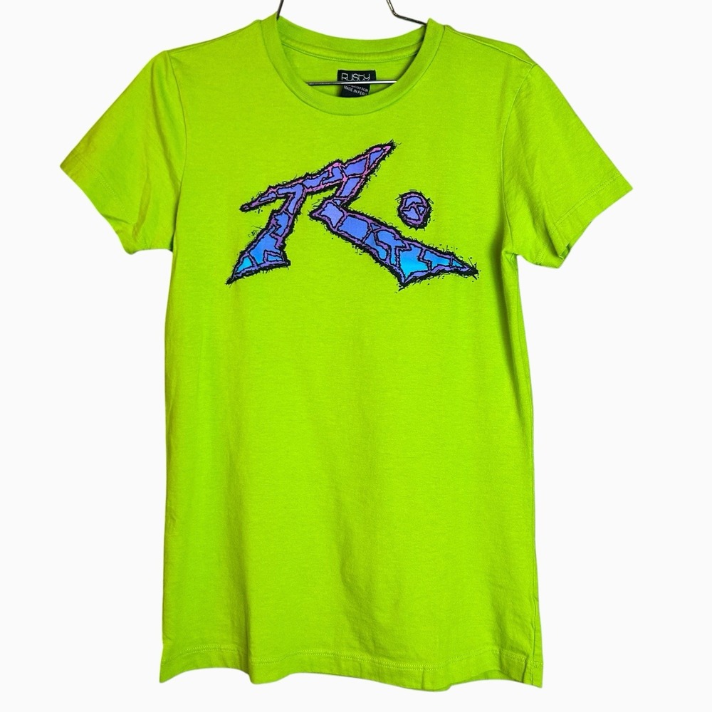 Vintage Y2K Rusty Women's Surf Skater Baby Tee Size Small Volt Green